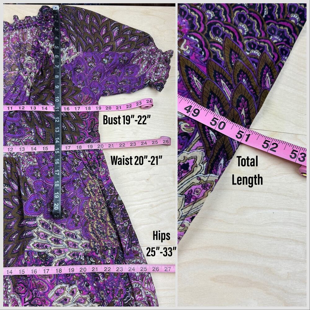 Vintage 1970s Purple Short Sleeve Tiered Gauzy Cotton Midi Dress - Picture 7 of 8